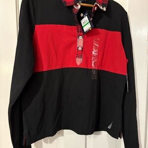Nautica Black and Red Long Sleeve Top